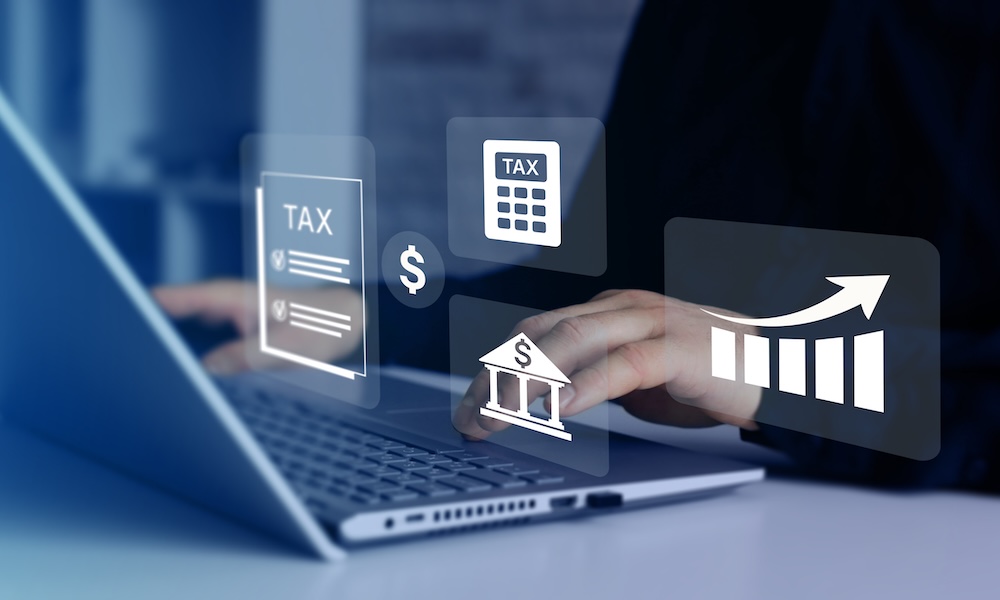 Tax deduction planning concept. Businessman calculating business balance prepare tax reduction.